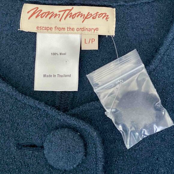 Norm Thompson Blue Wool Button Front Jacket with Belt – Size L - Picture 3 of 6